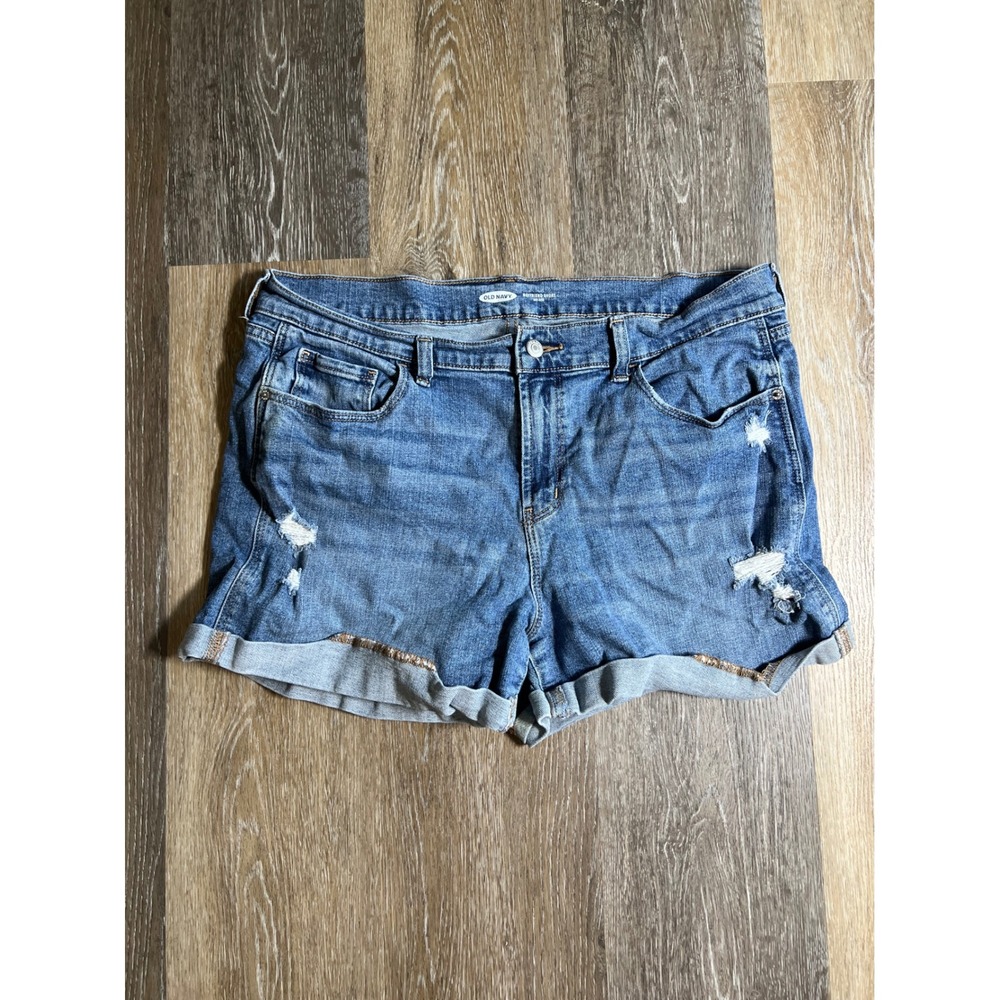 Old Navy Boyfriend Shorts Womens 14 Blue Excellent Distressed Mid Rise Cuffed
